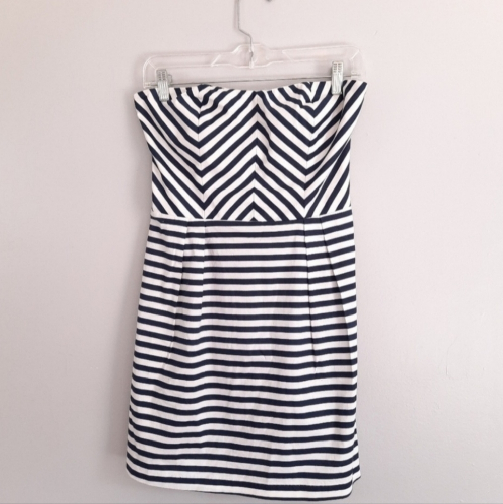 Hot Topic Navy & White Striped Strapless Dress